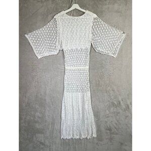 Vintage Jessica McClintock White Lace Overlay Dress Sheer Boho Bridal Romantic